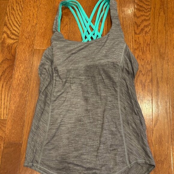 Lululemon Tank - size 2 gray with turquoise - Picture 1 of 2